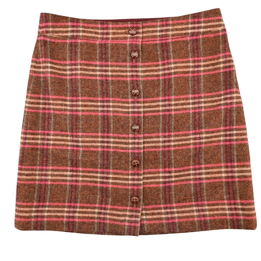 Talbots Dark Academia Wool Blend Preppy Plaid Skirt Leather Button Front Mini 14